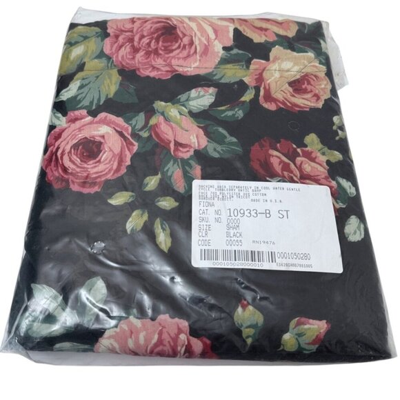 Cabbage Rose Floral Pillow Sham Quilted Black Pink Cotton Blend Pillowcase NEW - Picture 5 of 13
